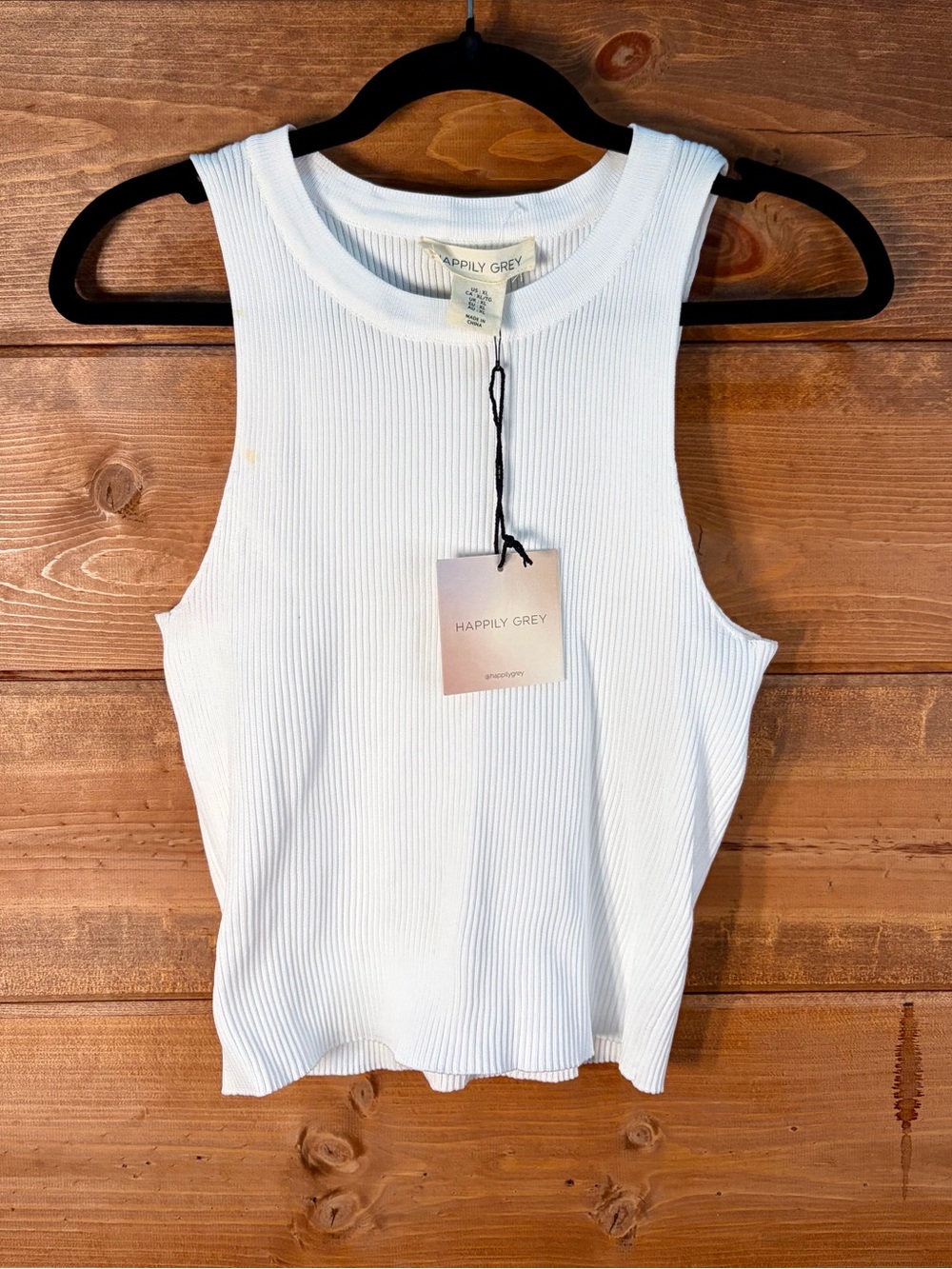 Happily Grey Women's White Ribbed Tank - Sleeveless Crop Tank Size XL 💕🌴